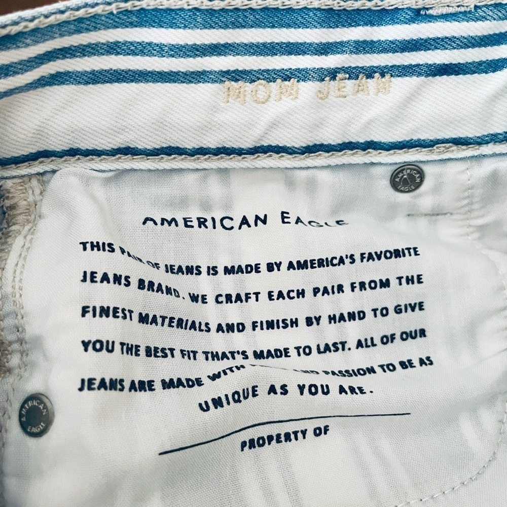American Eagle Mom Jeans tapered leg high rise striped denim 2 blue white - Picture 7 of 10